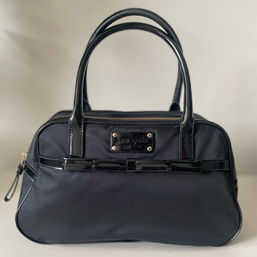 2000s Nylon Kate Spade Patent Trim and Bow Top Handle